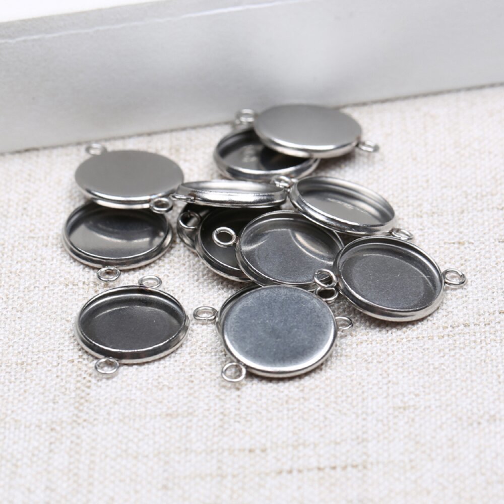 Suporte para cabochão redondo 08 mm Aço inoxidável N°03 -2 Anéis