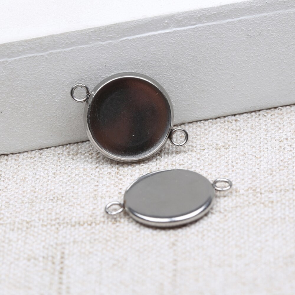 Suporte para cabochão redondo 08 mm Aço inoxidável N°03 -2 Anéis