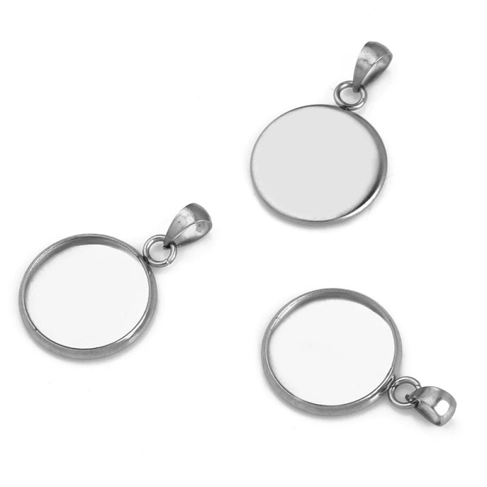 Suporte para cabochão redondo 18 mm Aço inoxidável N°04