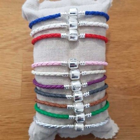 Pulseira europeia de clipe entrançado simples 02 DE 15 A 23 CM cor-de-rosa