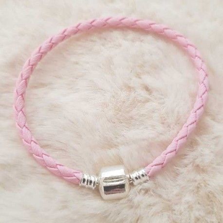 Pulseira europeia de clipe entrançado simples 02 DE 15 A 23 CM cor-de-rosa