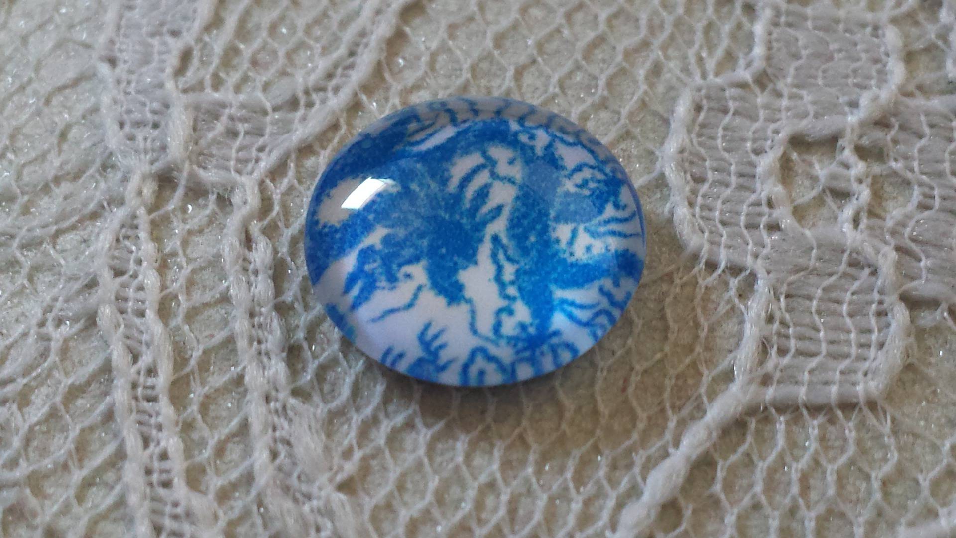 cabochão de vidro 12mm flor azul 040 