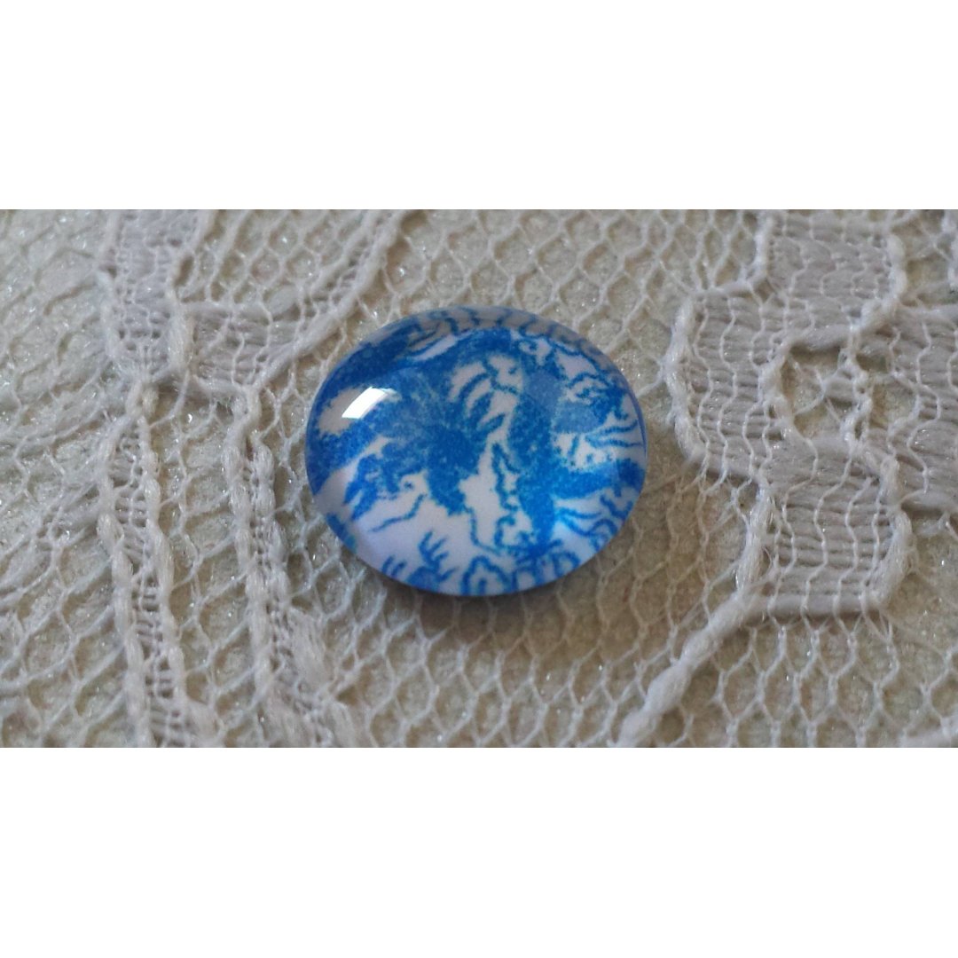 cabochão de vidro 12mm flor azul 040 