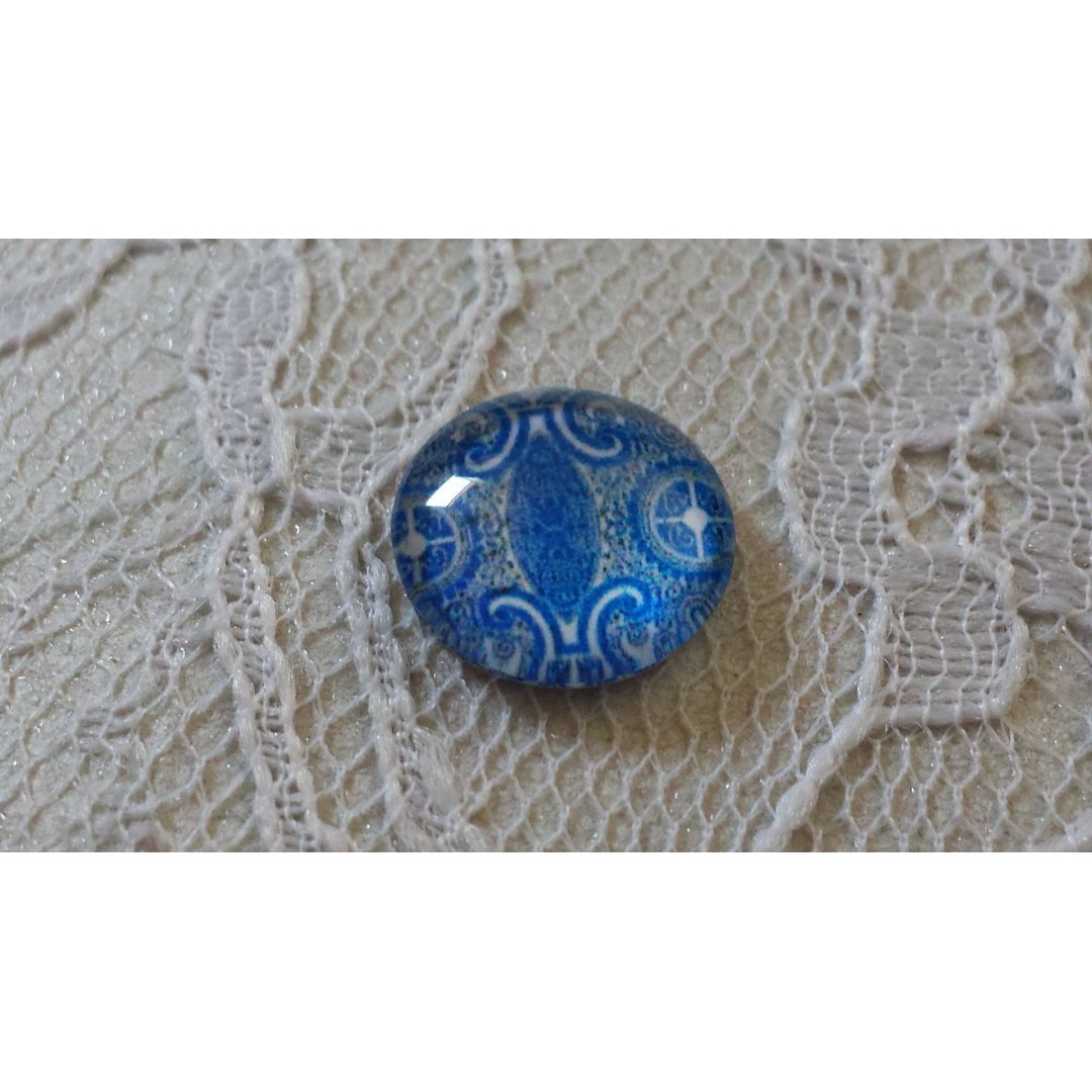 cabochão de vidro redondo 12mm flor azul 039 