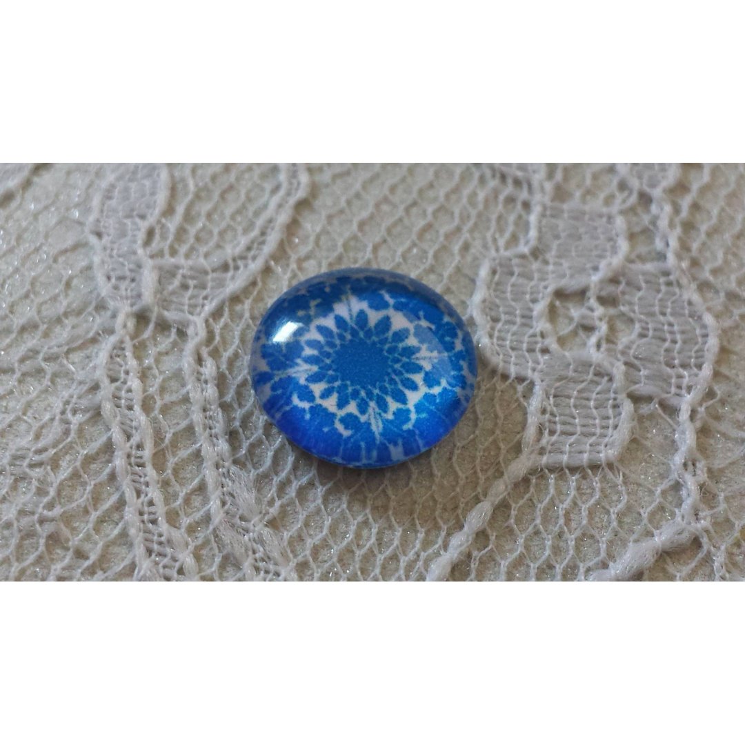 cabochão de vidro redondo 12mm flor azul 038 