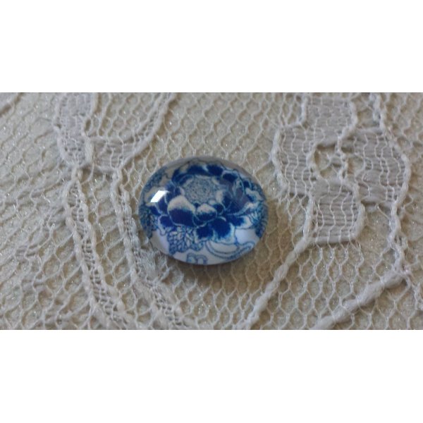 caboch&atilde;o de vidro redondo 12mm flor azul 034 