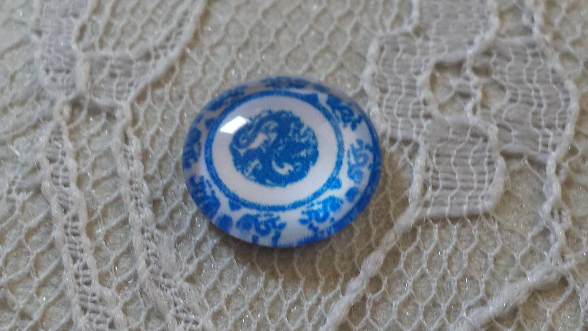 cabochão de vidro redondo 12mm flor azul 029 