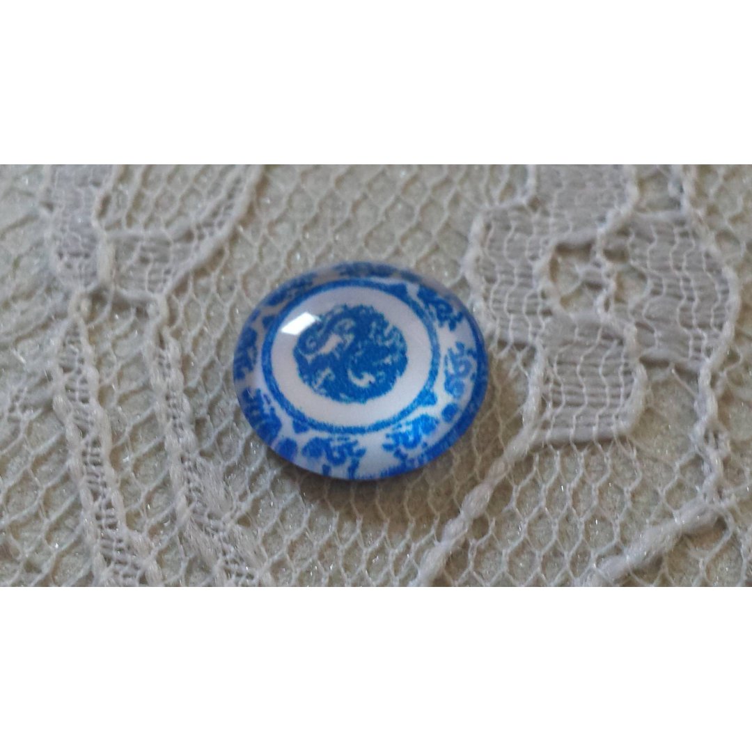 cabochão de vidro redondo 12mm flor azul 029 