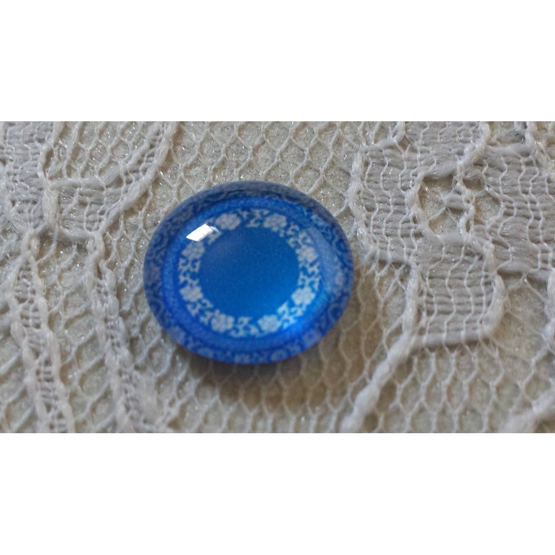 cabochão de vidro redondo 12mm flor azul 027 