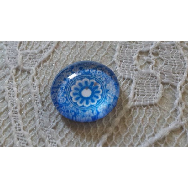 caboch&atilde;o de vidro redondo 12mm flor azul 026 