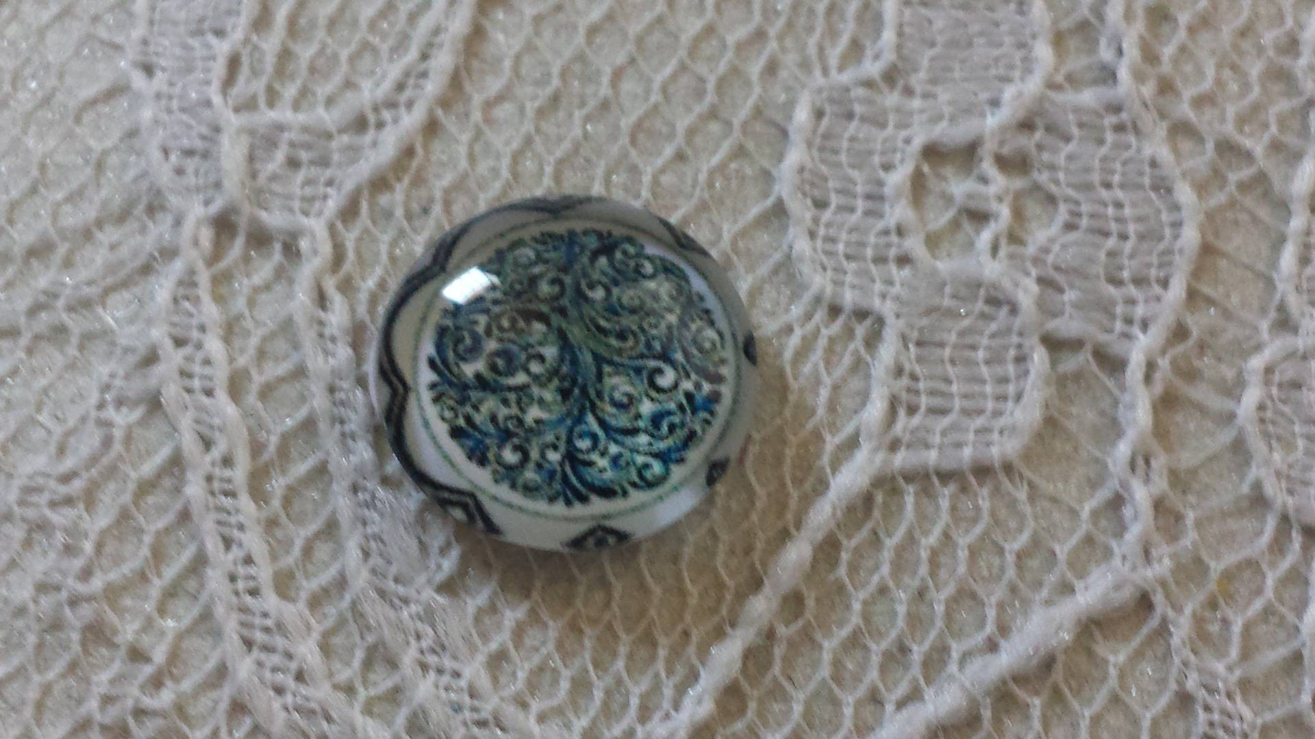 cabochão de vidro redondo 12mm flor azul 025 