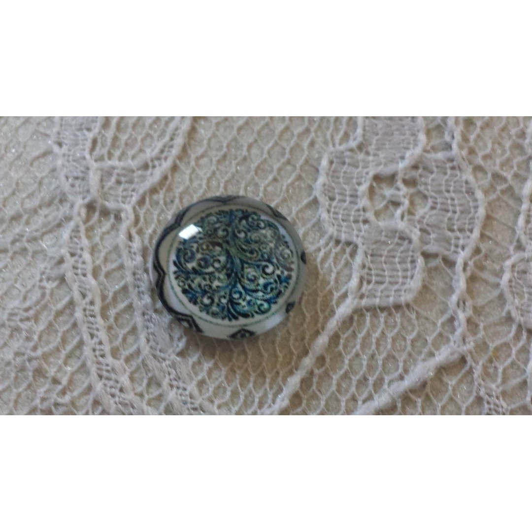 cabochão de vidro redondo 12mm flor azul 025 