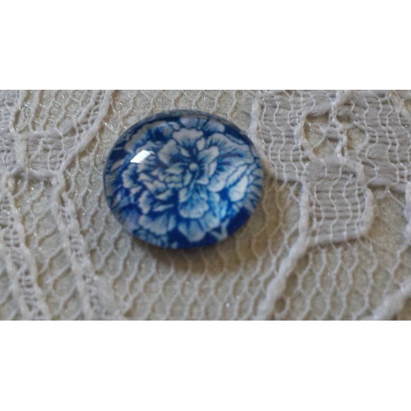 caboch&atilde;o de vidro redondo 12mm flor azul 019 