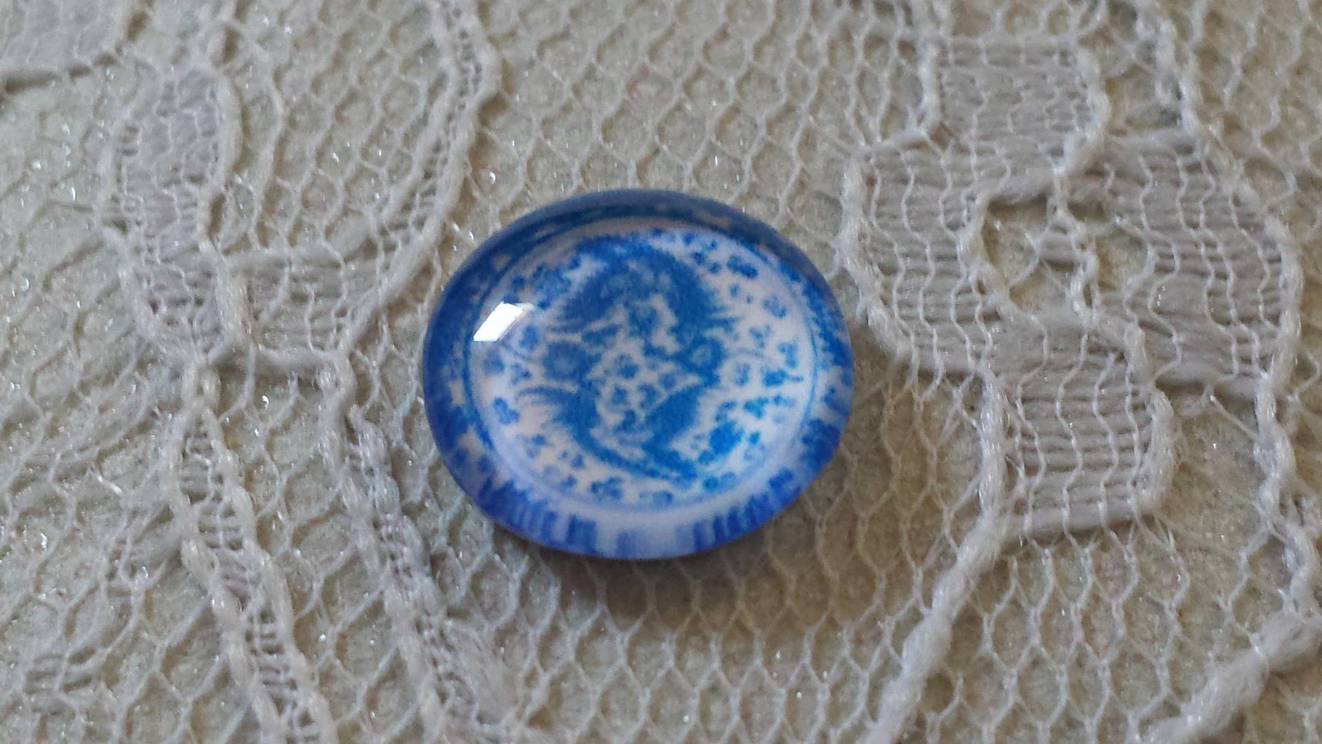 cabochão de vidro redondo 12mm flor azul 018 