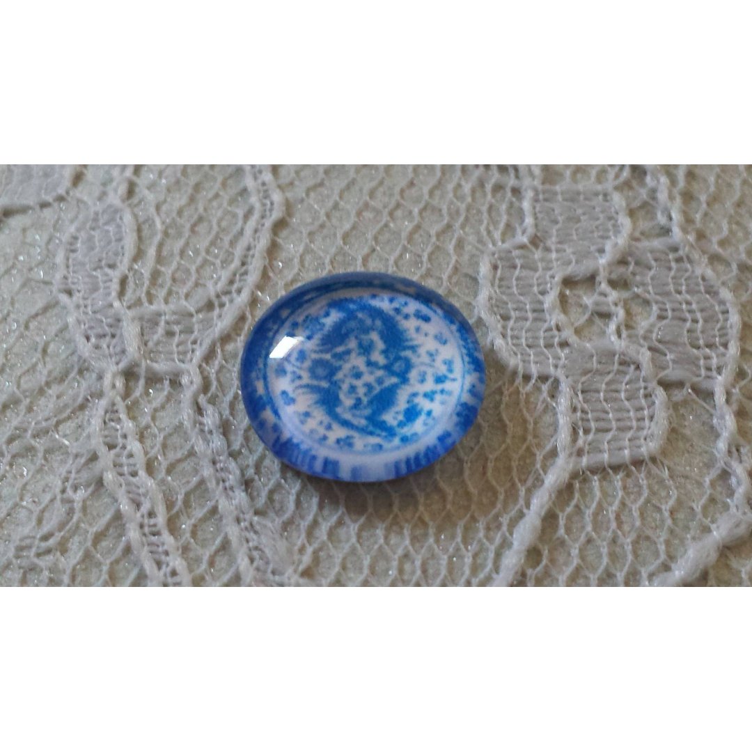 cabochão de vidro redondo 12mm flor azul 018 