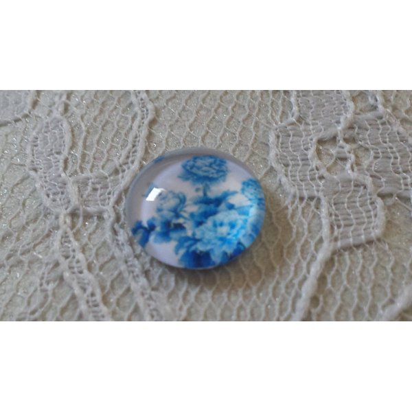 caboch&atilde;o de vidro redondo 12mm flor azul 016 