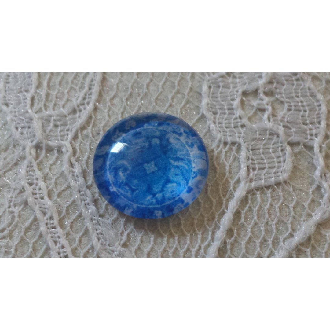 cabochão de vidro redondo 12mm flor azul 015 