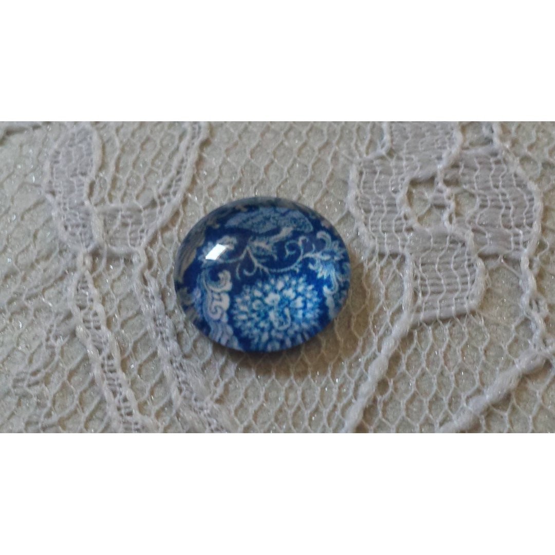 cabochão de vidro redondo 12mm flor azul 013 