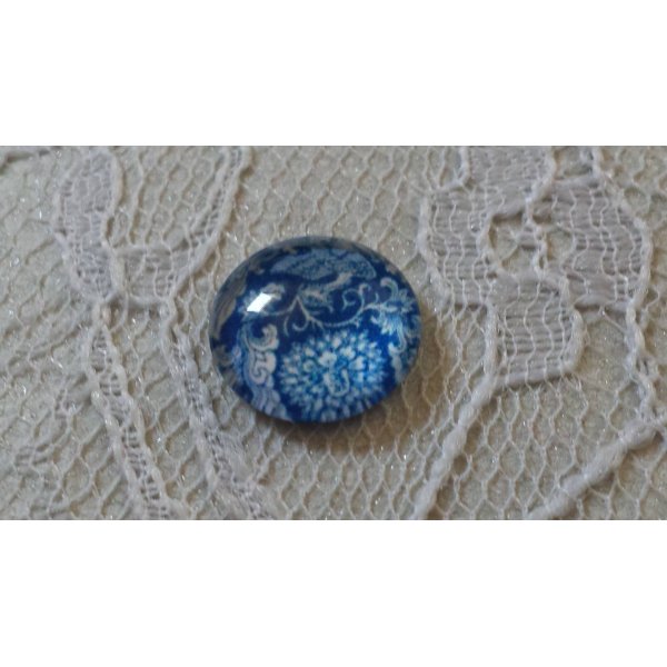 caboch&atilde;o de vidro redondo 12mm flor azul 013 