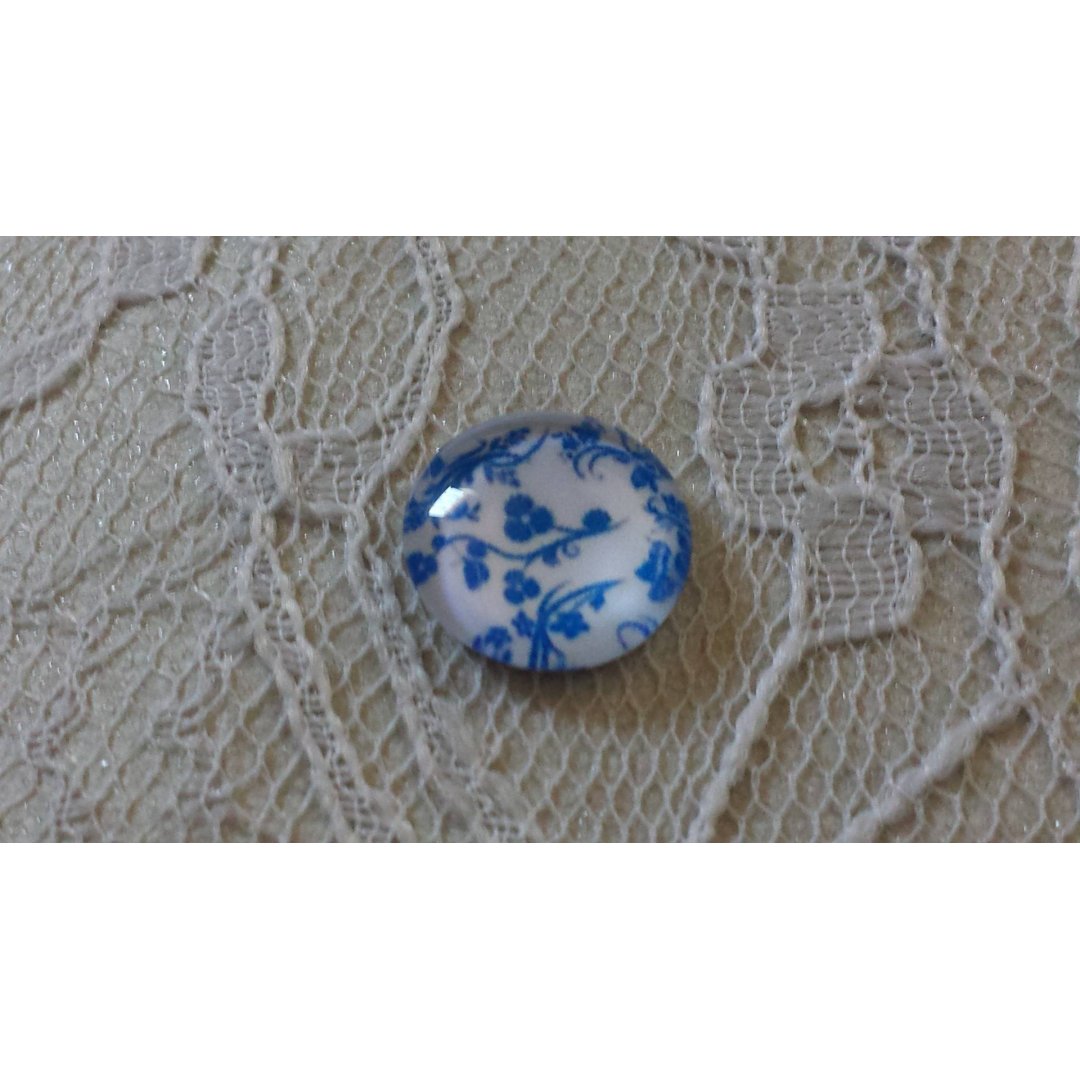 cabochão de vidro redondo 12mm flor azul 011 