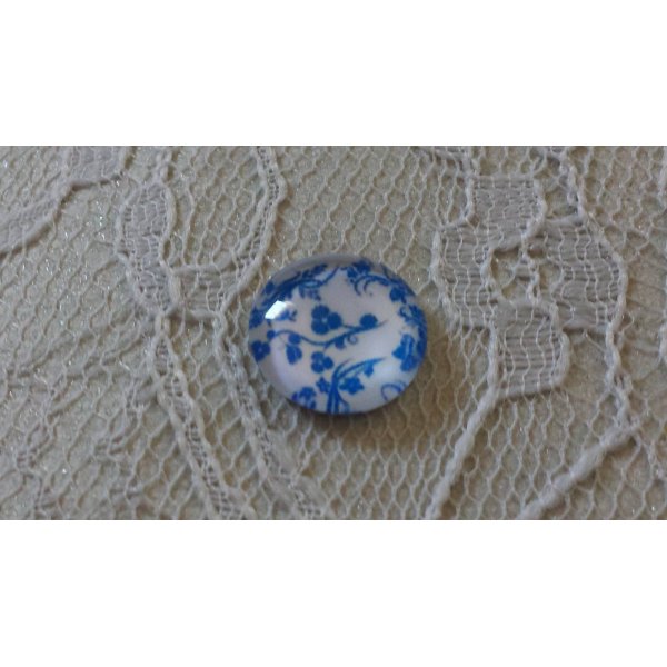 caboch&atilde;o de vidro redondo 12mm flor azul 011 