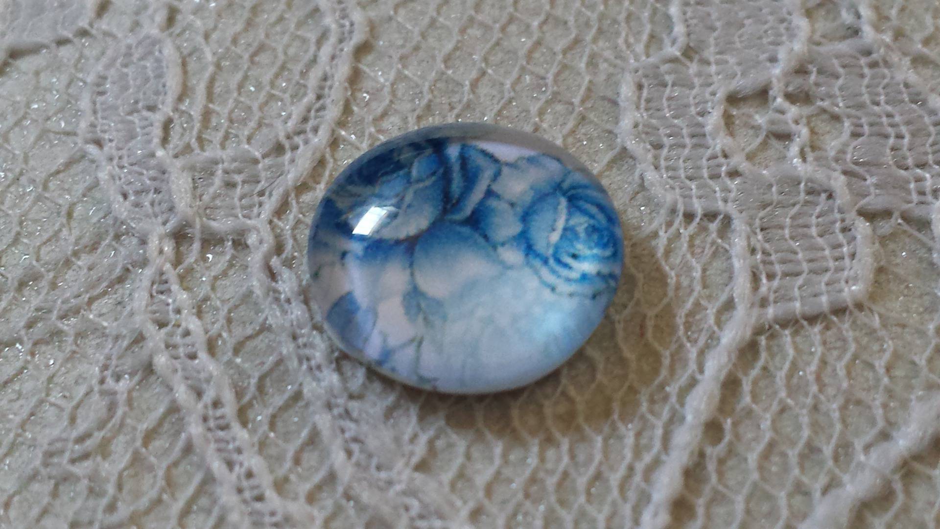 cabochão de vidro redondo 12mm azul flor 010 