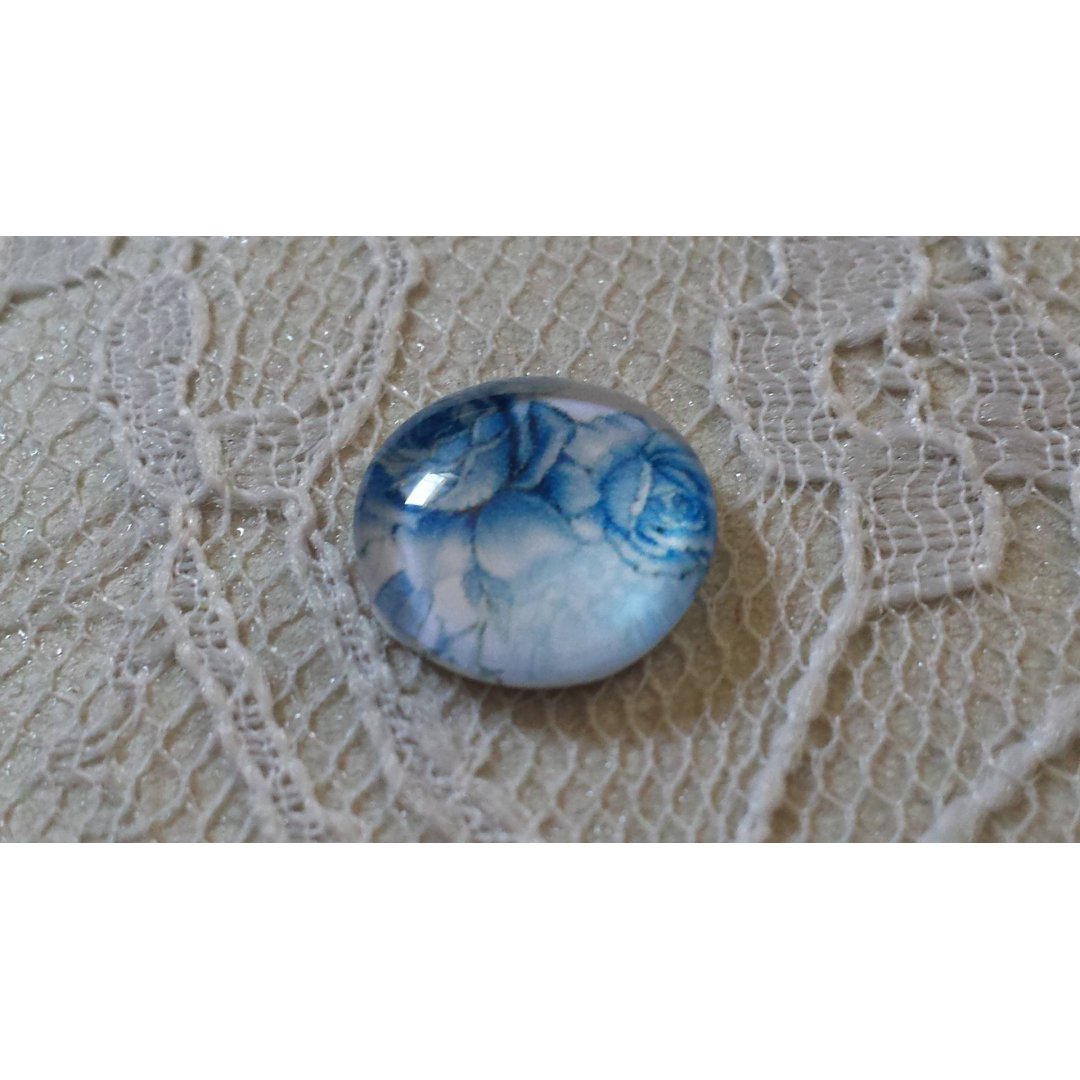 cabochão de vidro redondo 12mm azul flor 010 