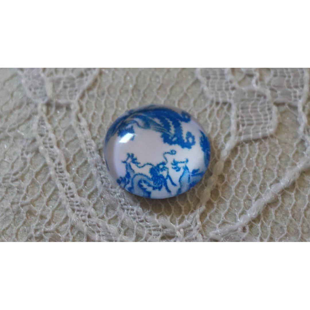 cabochão de vidro redondo 12mm flor azul 009 