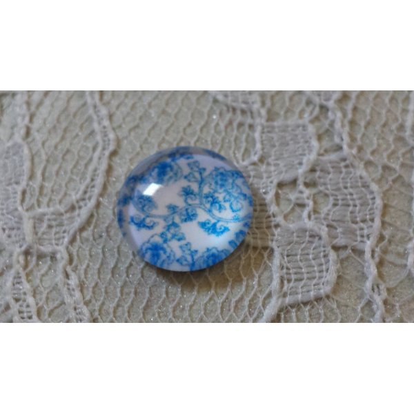 caboch&atilde;o de vidro redondo 12mm flor azul 006 