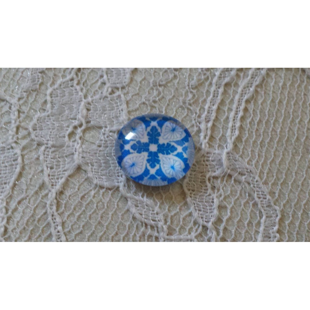 cabochão de vidro redondo 12mm flor azul 005 