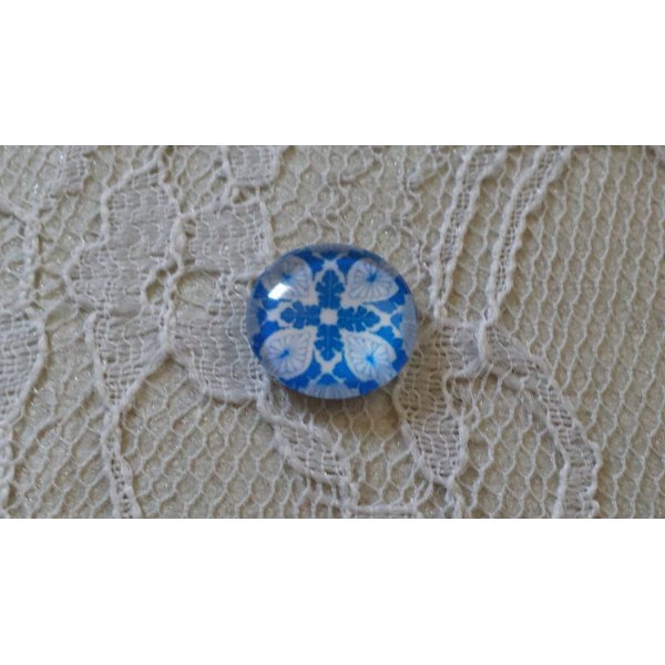 caboch&atilde;o de vidro redondo 12mm flor azul 005 