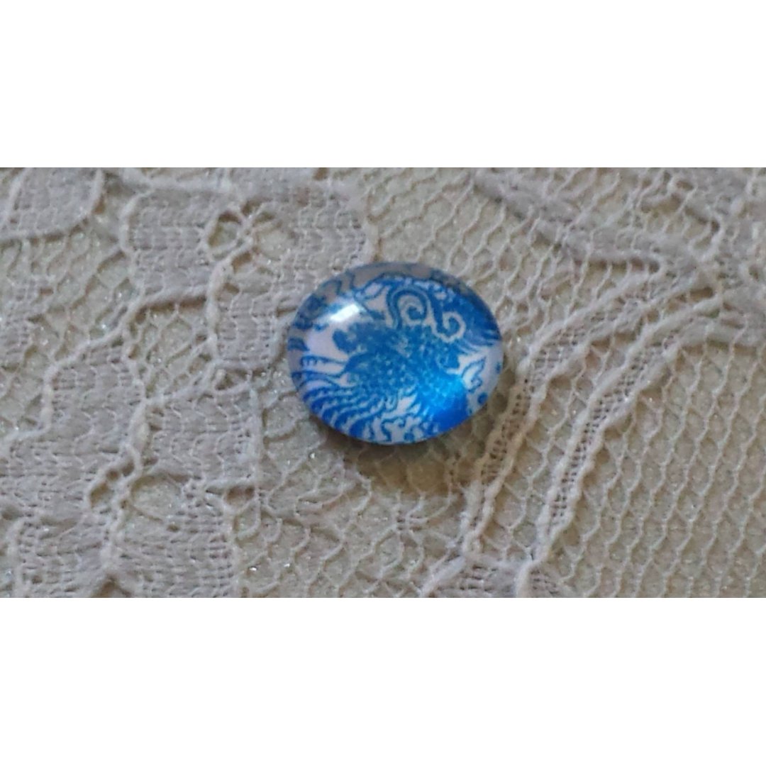 cabochão de vidro redondo 12mm flor azul 002 
