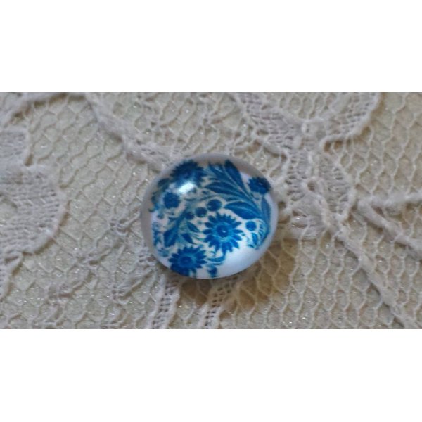 caboch&atilde;o de vidro redondo 12mm flor azul 001 