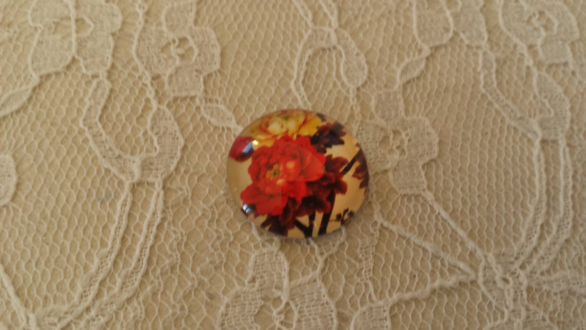 cabochão de vidro redondo 20mm flor 01-052 