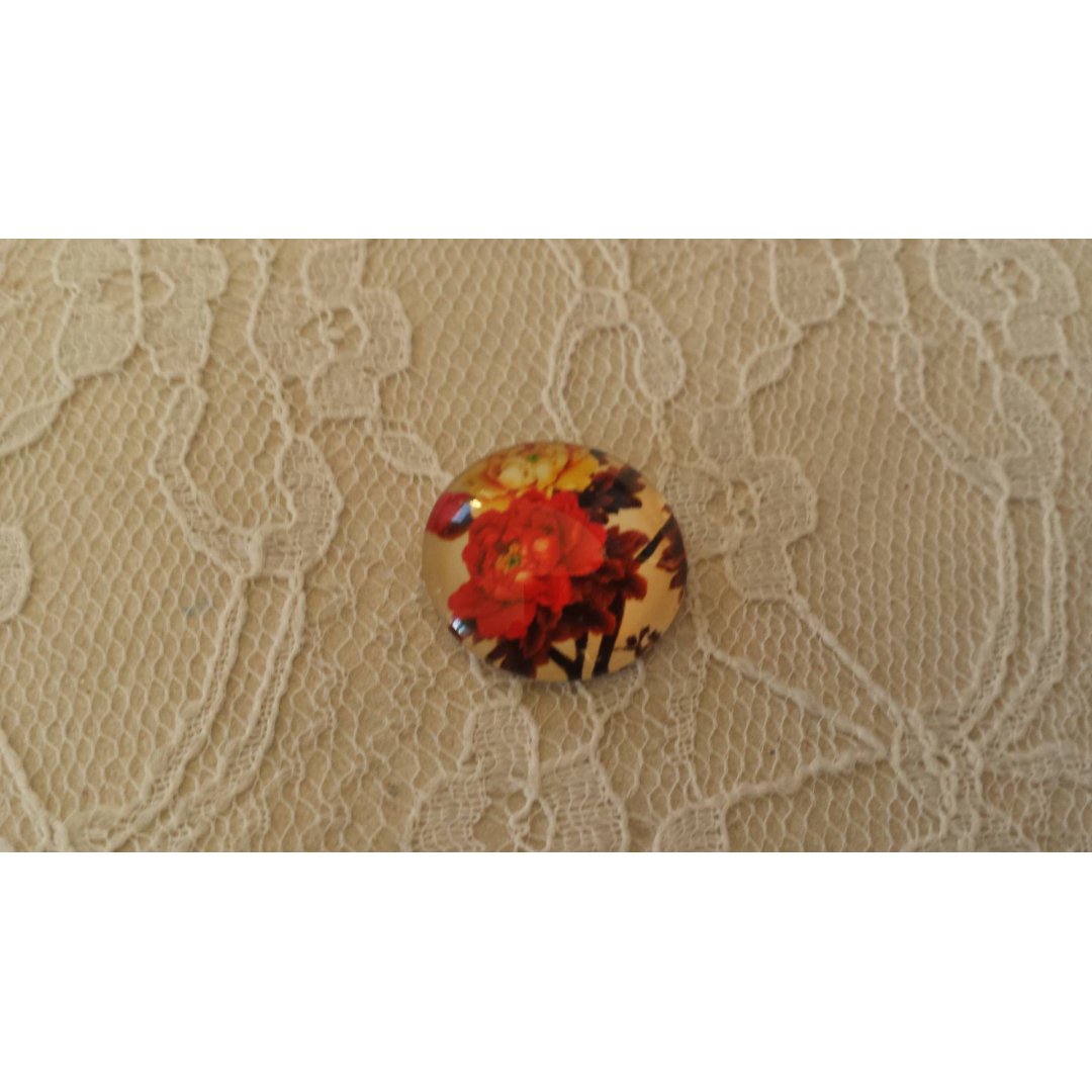 cabochão de vidro redondo 20mm flor 01-052 