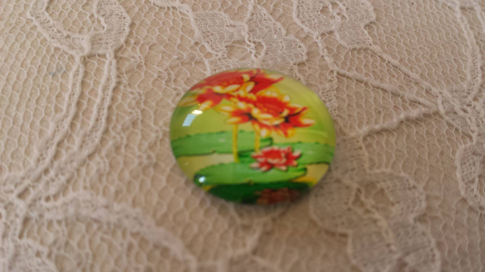 cabochão de vidro redondo 20mm flor 01-051 
