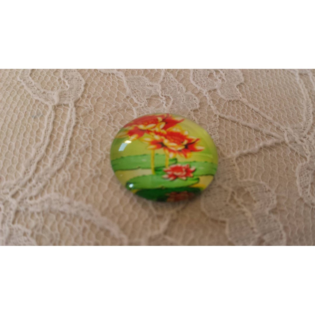 cabochão de vidro redondo 20mm flor 01-051 