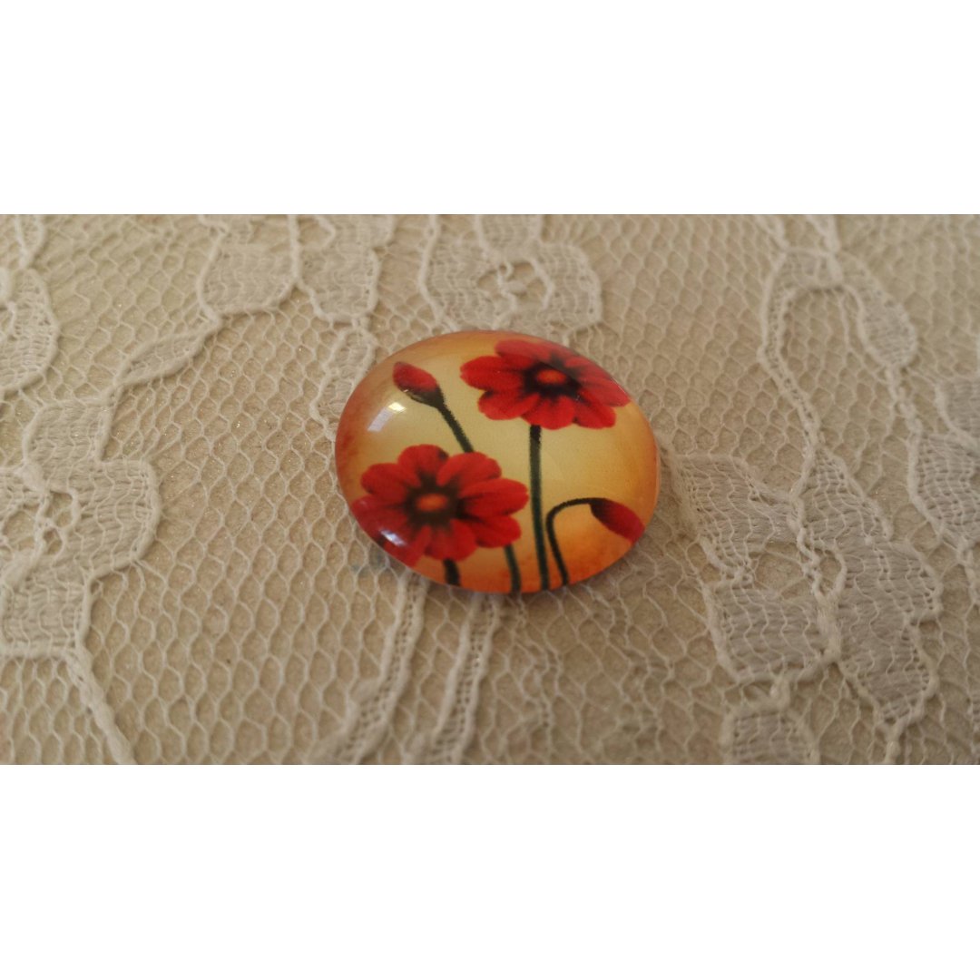 cabochão de vidro redondo 20mm flor 01-049 
