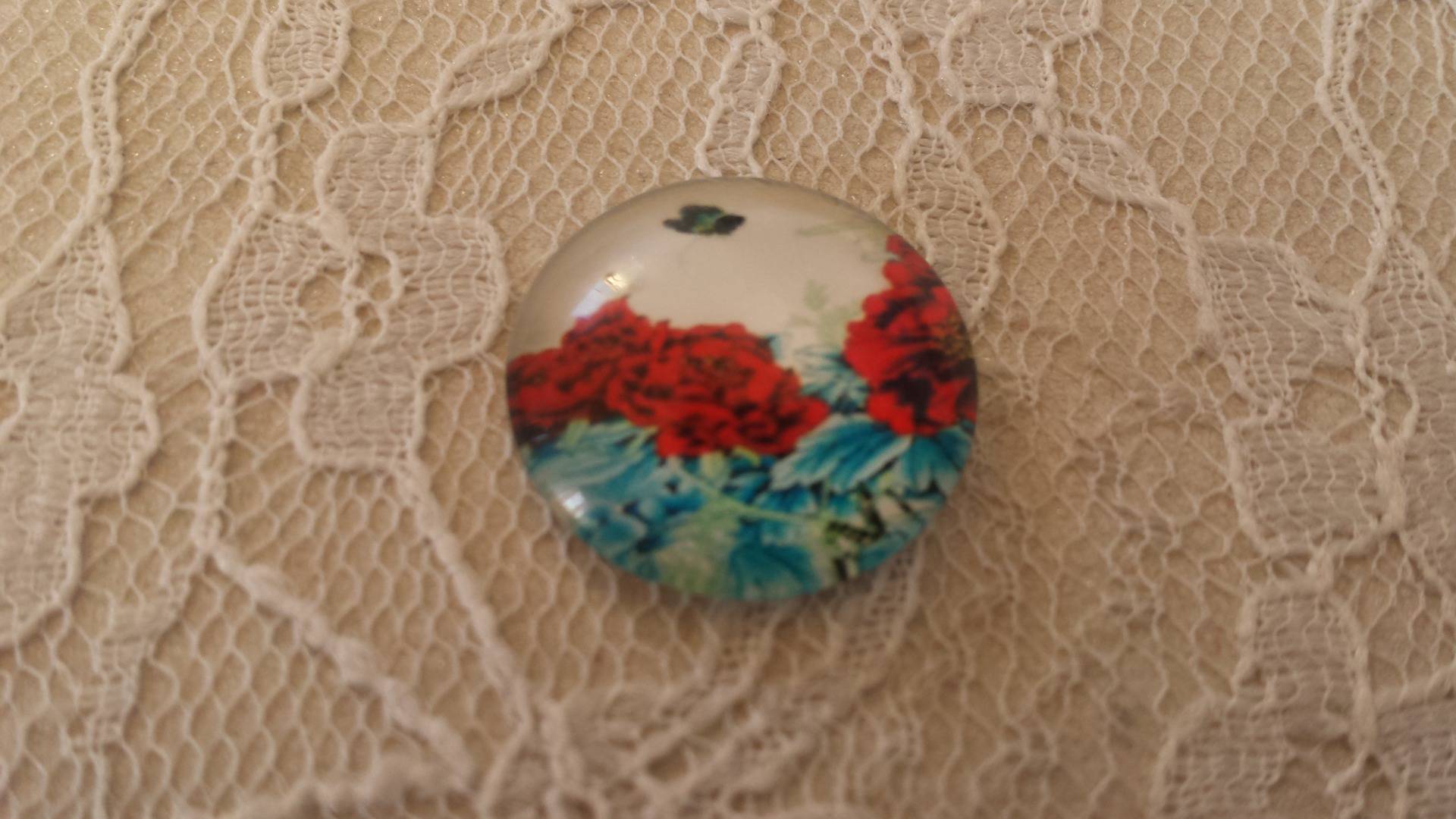cabochão de vidro redondo 20mm flor 01-047 