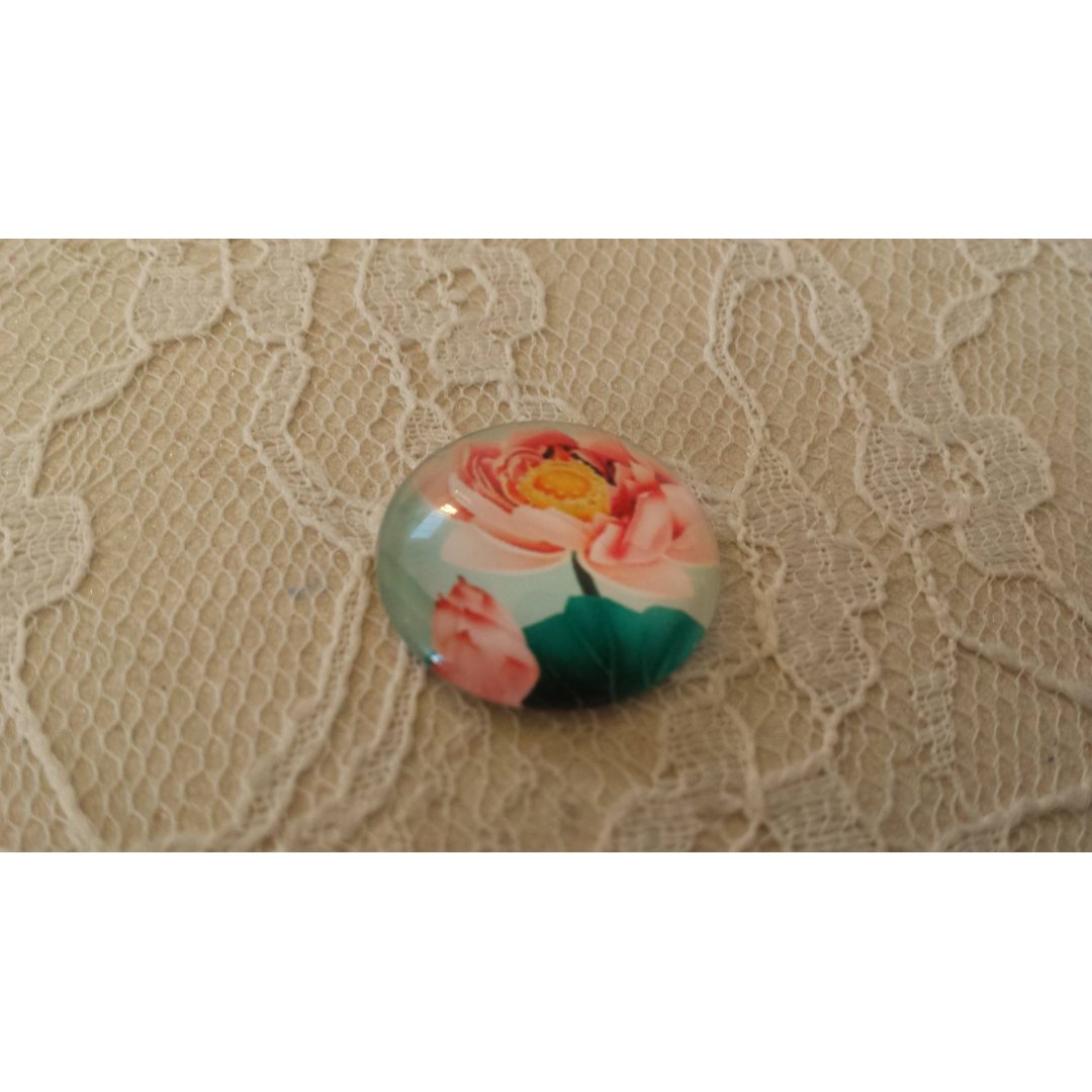 cabochão de vidro redondo 20mm flor 01-048 