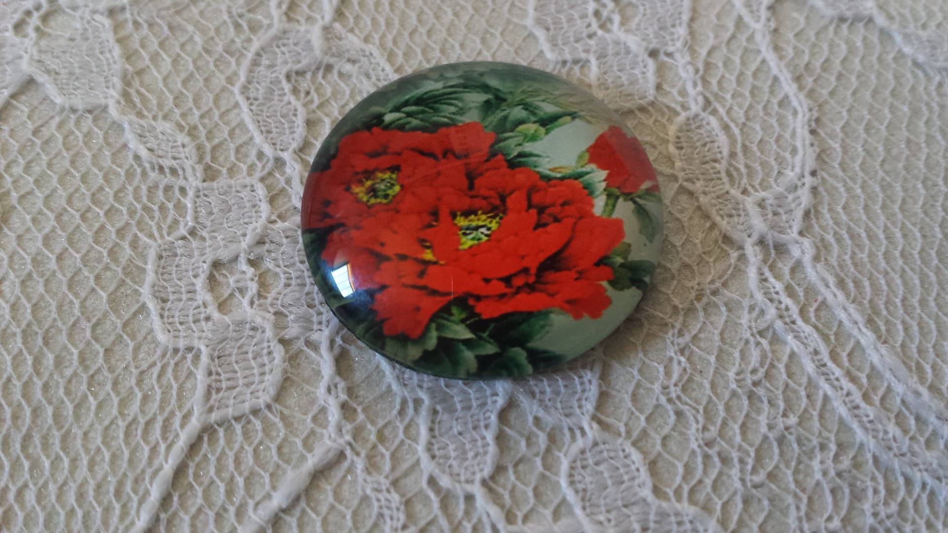 cabochão de vidro redondo 20mm flor 01-035 