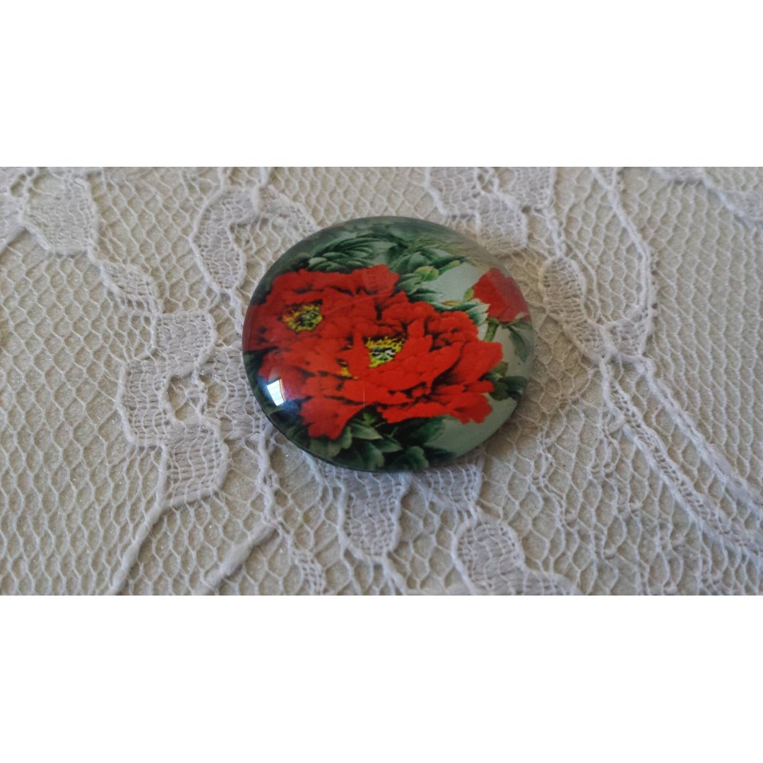 cabochão de vidro redondo 20mm flor 01-035 