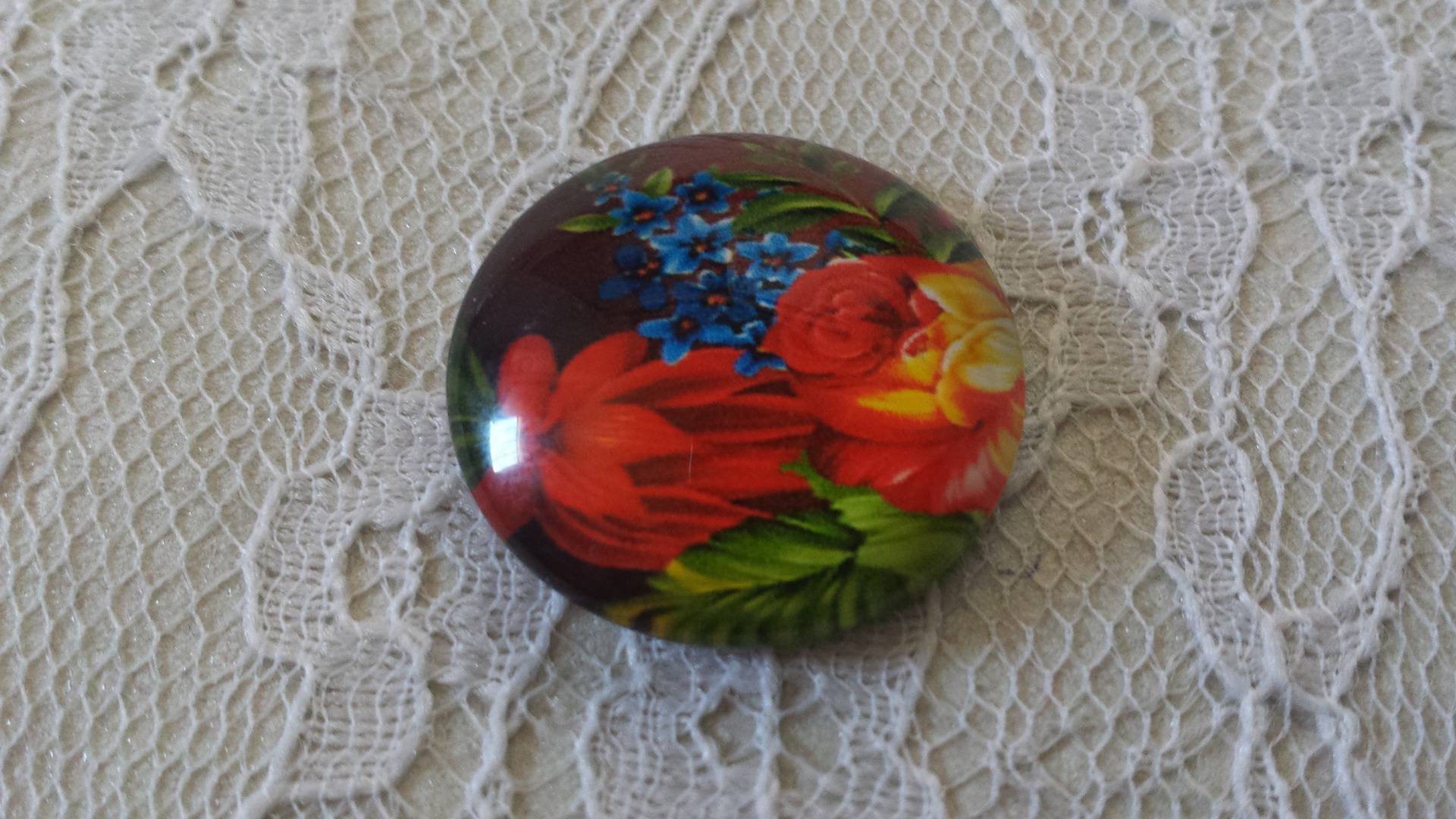 cabochão de vidro redondo 20mm flor 01-031 