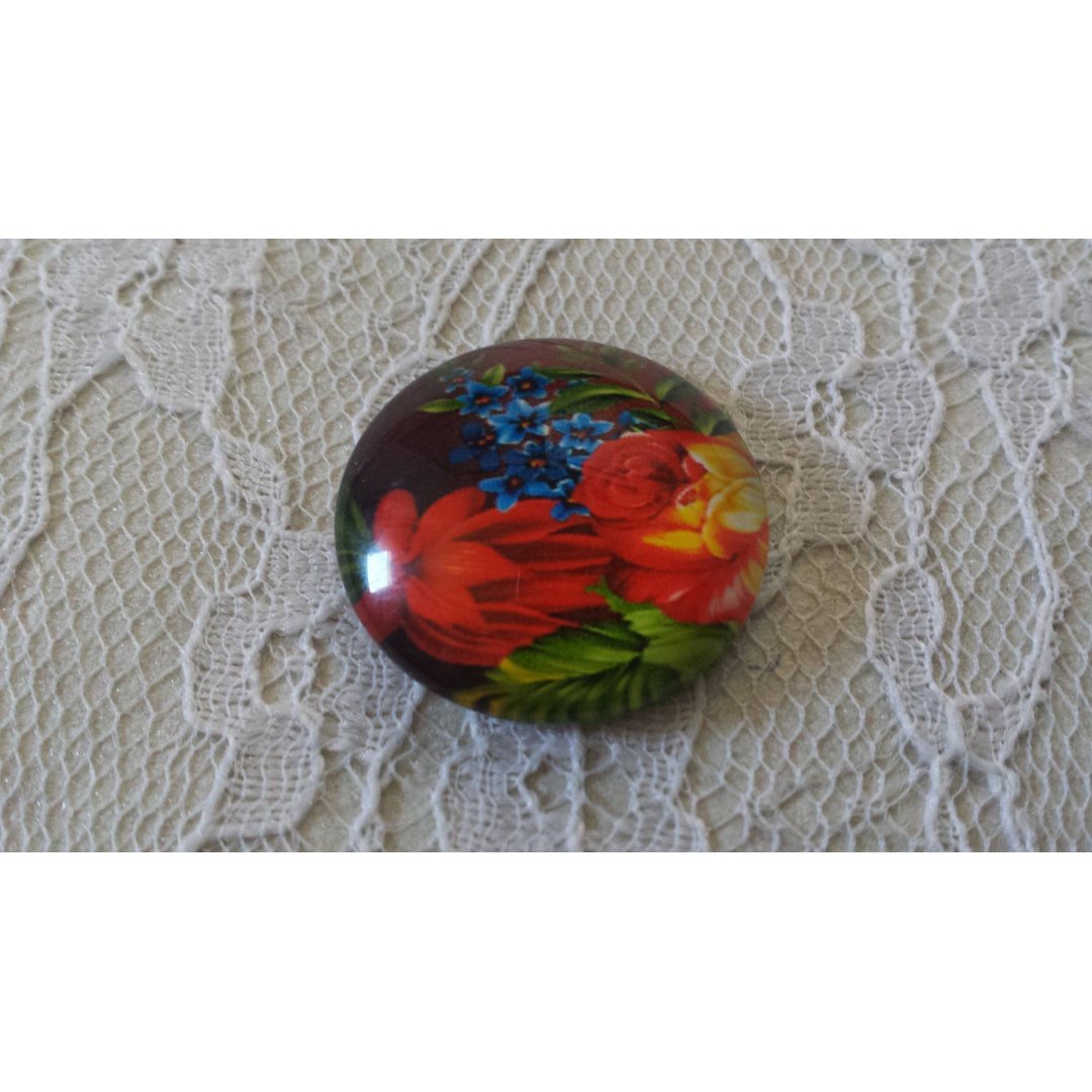 cabochão de vidro redondo 20mm flor 01-031 