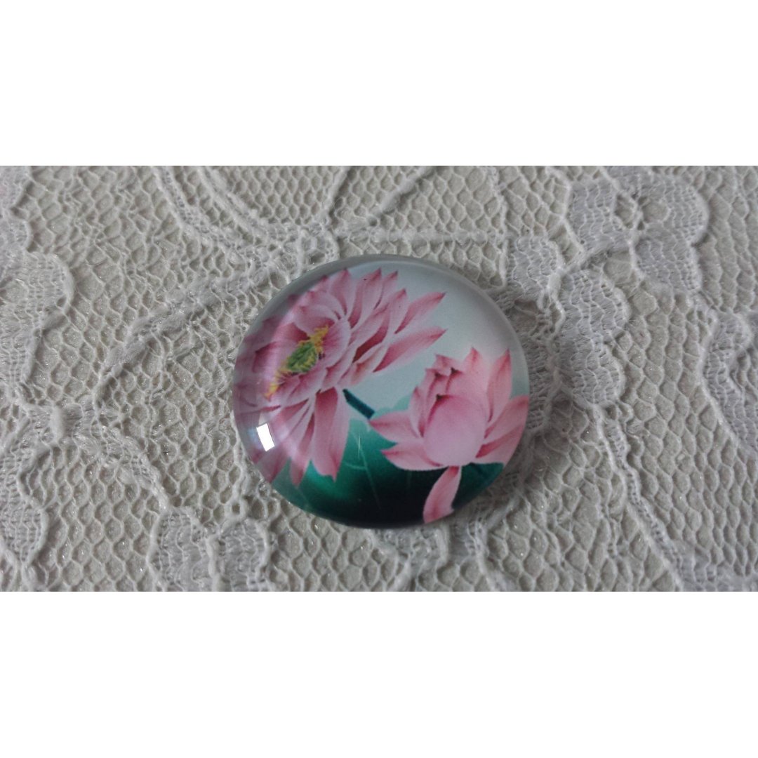 cabochão de vidro redondo 20mm flor 01-025 