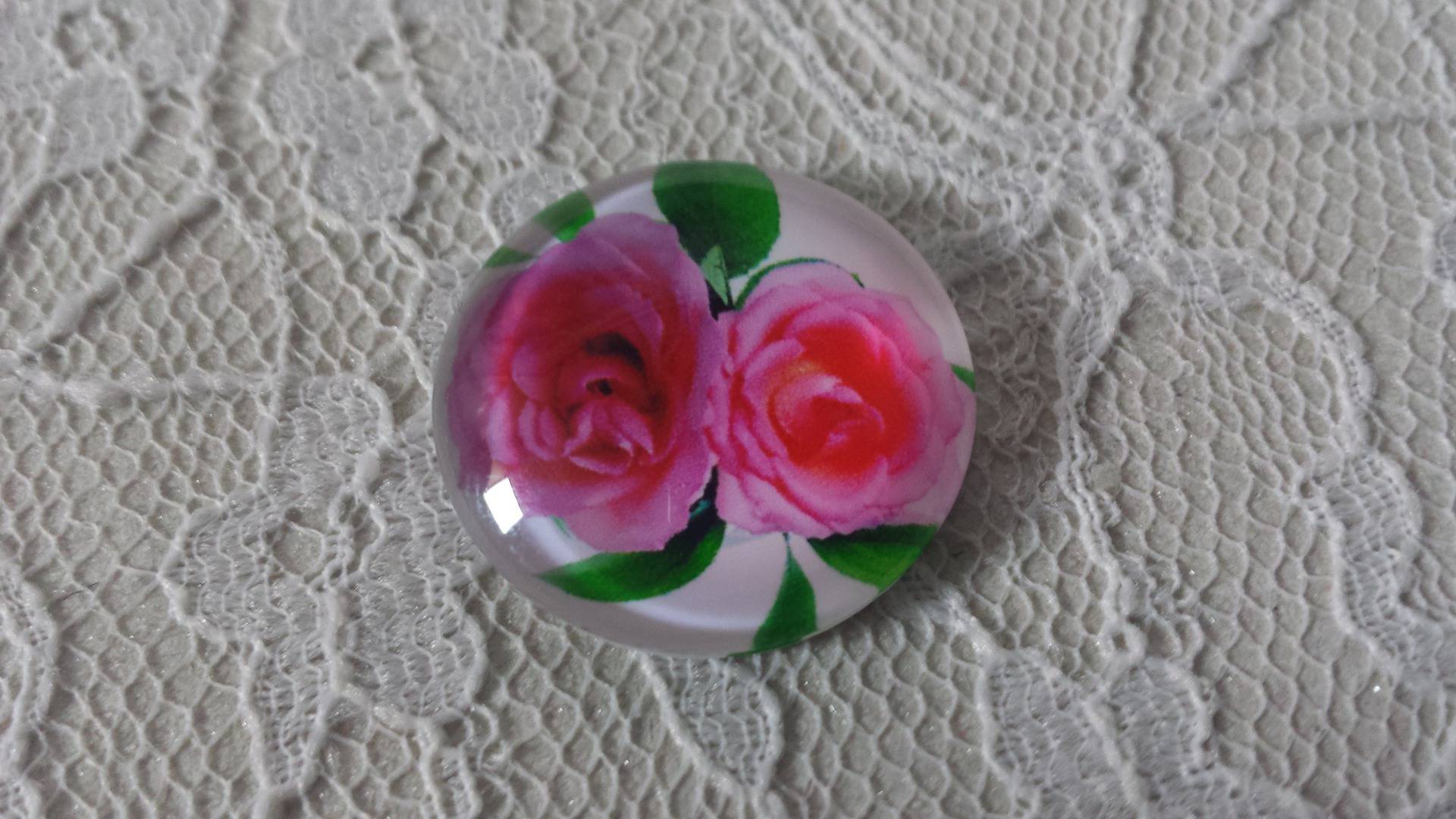 cabochão de vidro redondo 20mm flor 01-023 