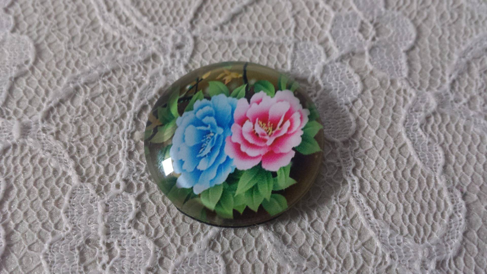 cabochão de vidro redondo 20mm flor 01-016 