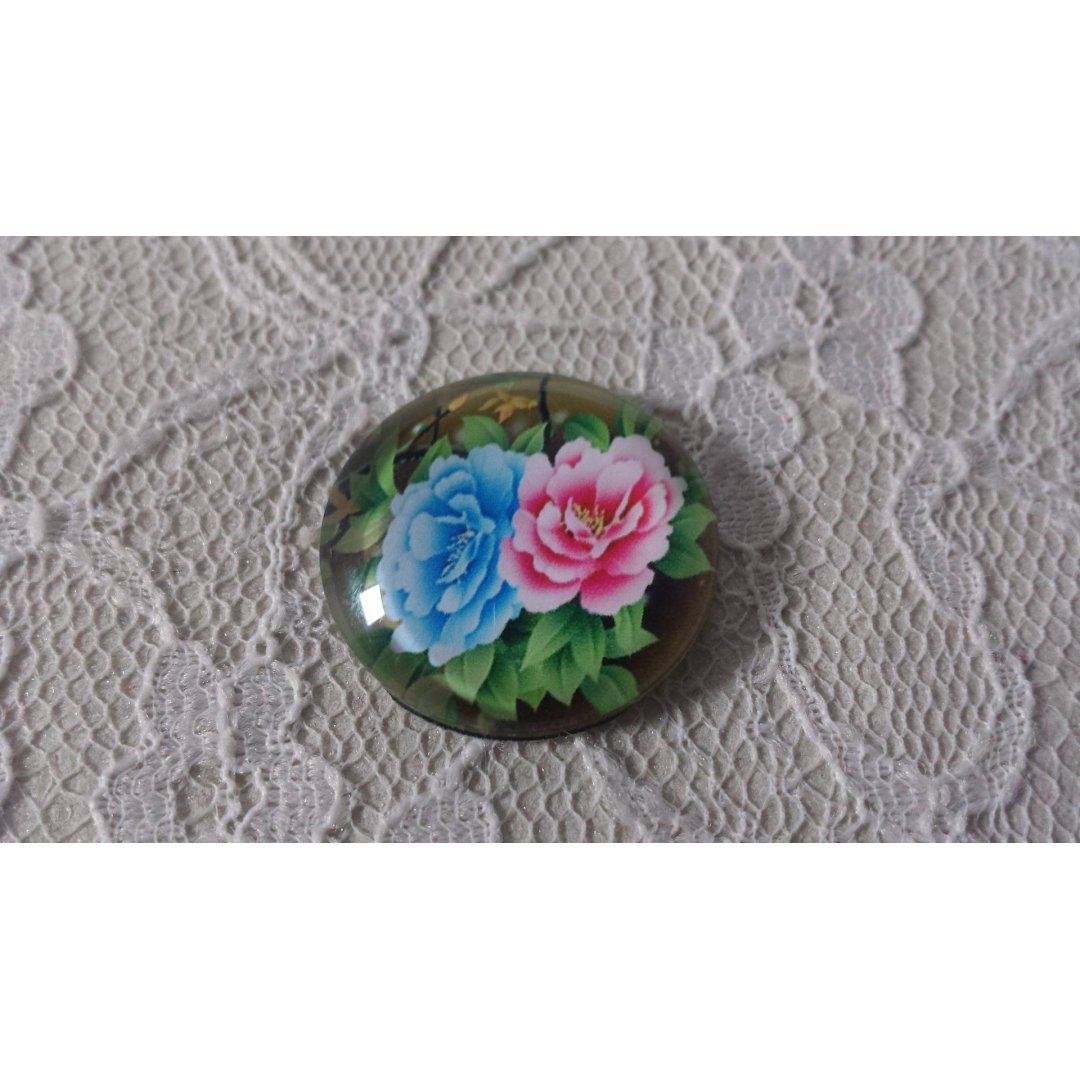 cabochão de vidro redondo 20mm flor 01-016 