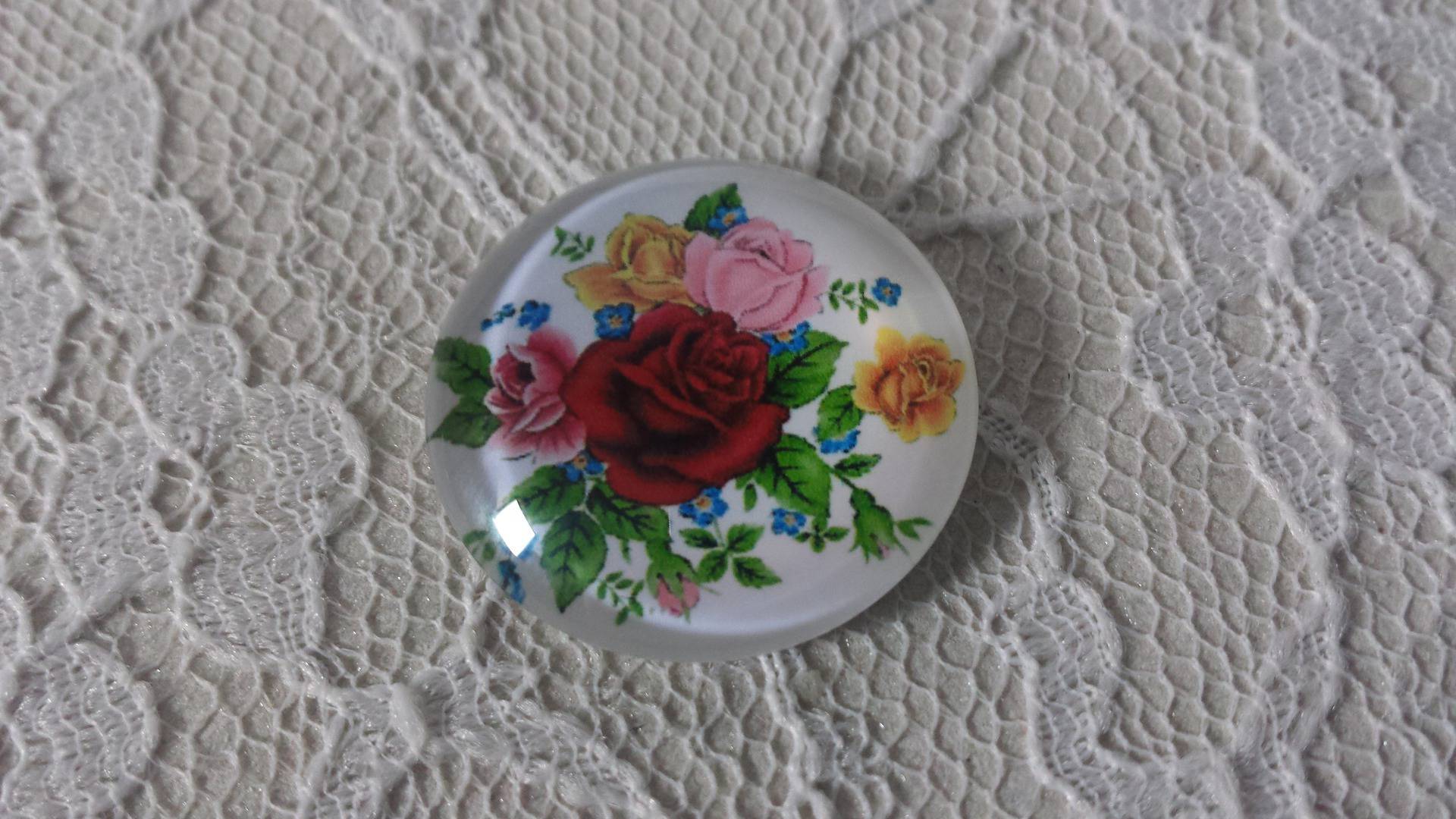 cabochão de vidro redondo 20mm flor 01-014 