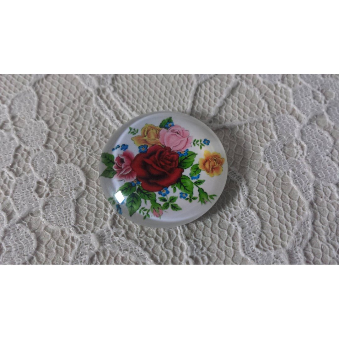 cabochão de vidro redondo 20mm flor 01-014 